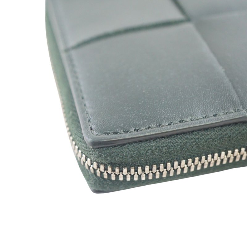 BV Bottega Veneta Zip Around Wallet 深墨綠色拉鏈大編織皮夾 中夾-9