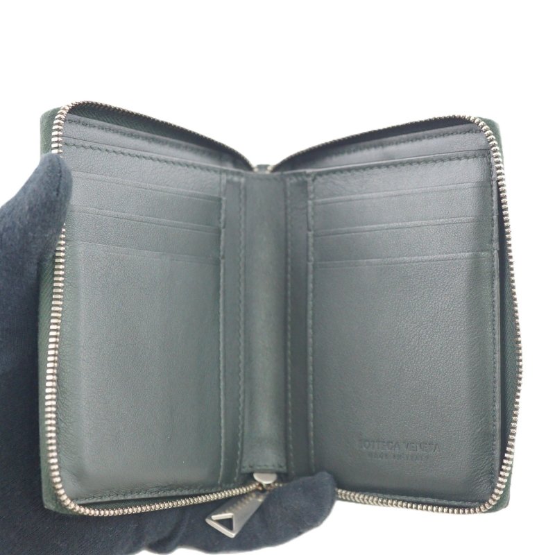BV Bottega Veneta Zip Around Wallet 深墨綠色拉鏈大編織皮夾 中夾-12