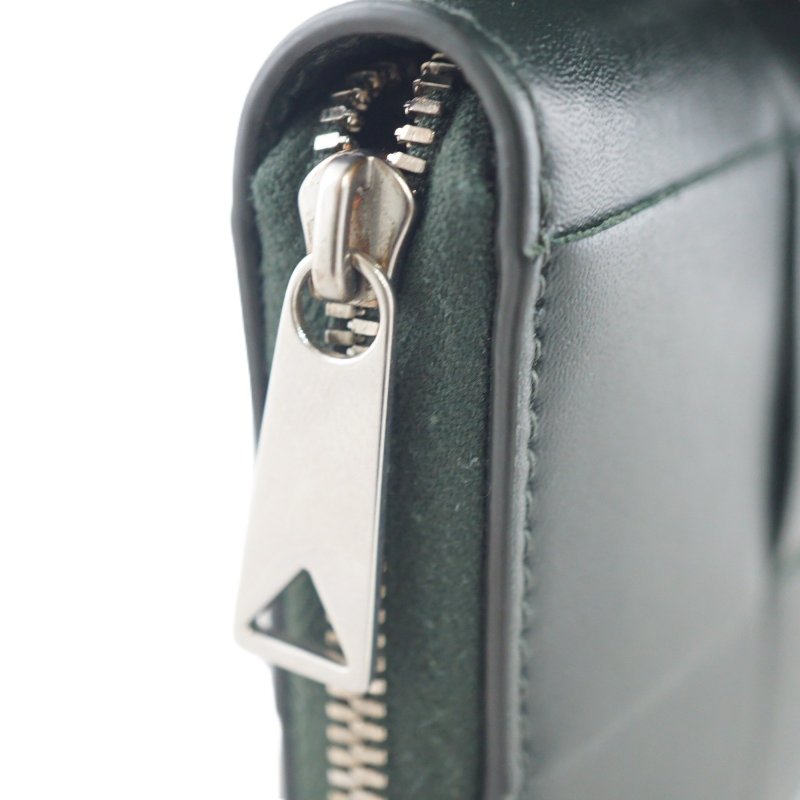 BV Bottega Veneta Zip Around Wallet 深墨綠色拉鏈大編織皮夾 中夾-16
