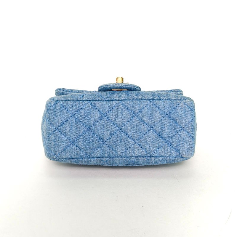 CHANEL 22CCF口蓋包方胖子17牛仔藍牛仔晶片開金扣金球調節扣肩帶肩背包-4