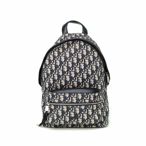 DIOR Rider兒童雙肩包墨藍色帆布銀扣2019Oblique印花肩背包