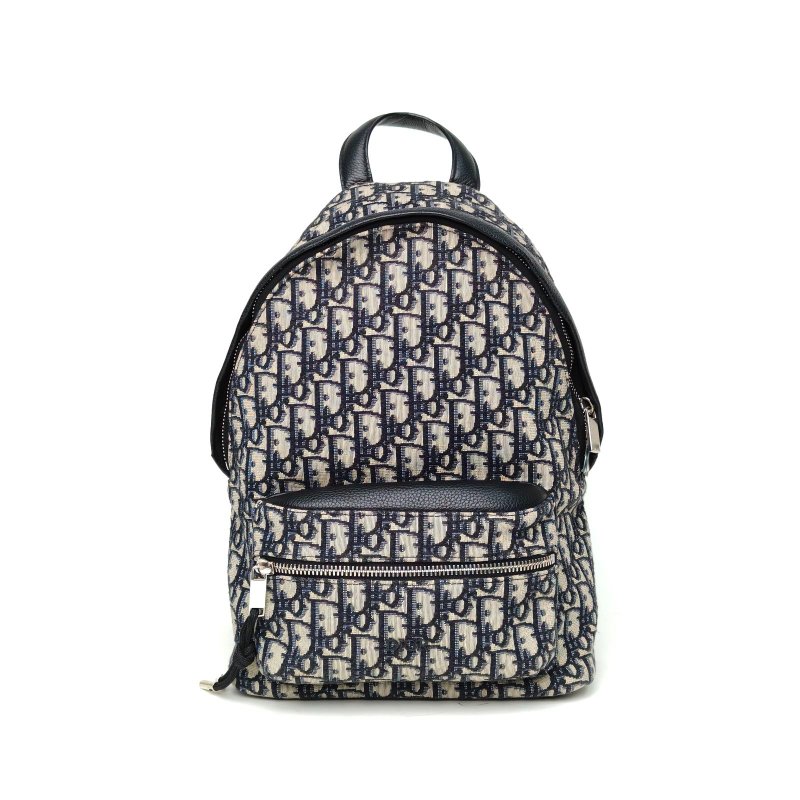 DIOR Rider兒童雙肩包墨藍色帆布銀扣2019Oblique印花肩背包-0