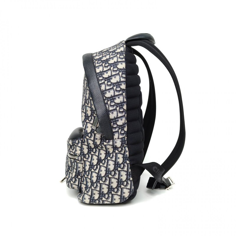 DIOR Rider兒童雙肩包墨藍色帆布銀扣2019Oblique印花肩背包-1