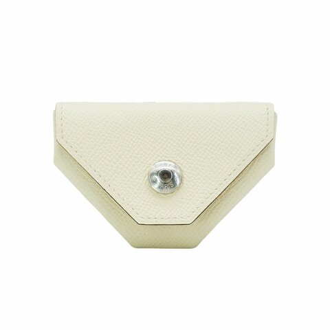 Hermes 24 Verso 銀釦Epsom皮拚色三角零錢包(白/淺黃)