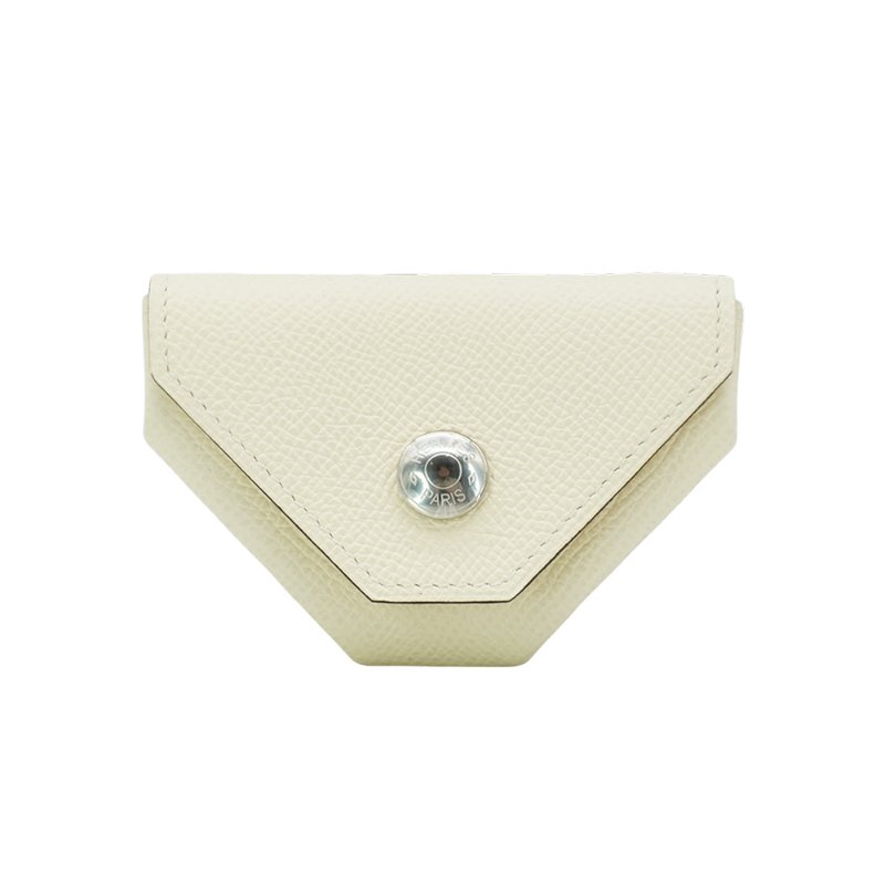 Hermes 24 Verso 銀釦Epsom皮拚色三角零錢包(白/淺黃)-0