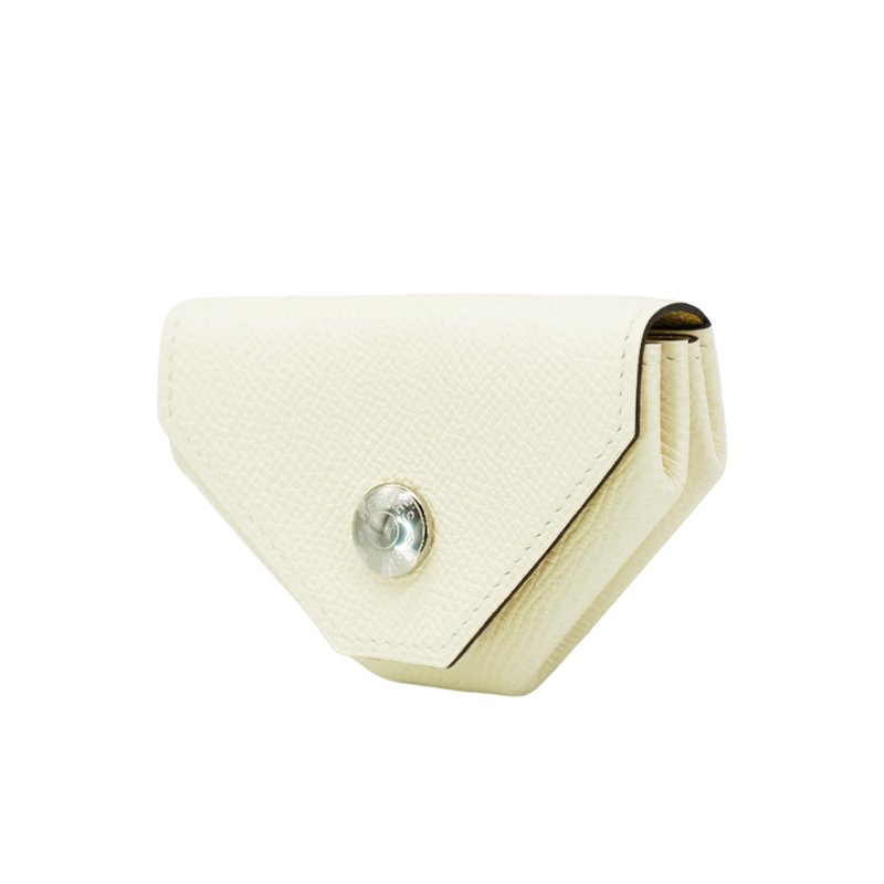 Hermes 24 Verso 銀釦Epsom皮拚色三角零錢包(白/淺黃)-1
