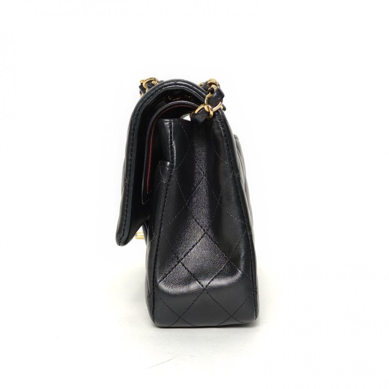 CHANEL CF口蓋包中號25.5黑色羊皮29開金扣菱格紋肩背包-1