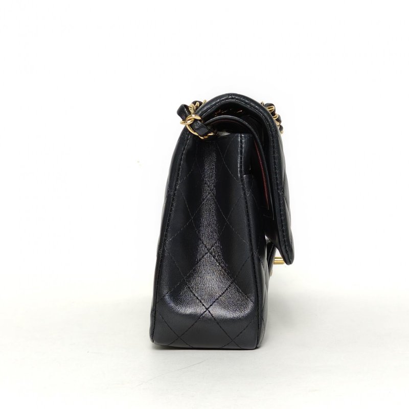 CHANEL CF口蓋包中號25.5黑色羊皮29開金扣菱格紋肩背包-3