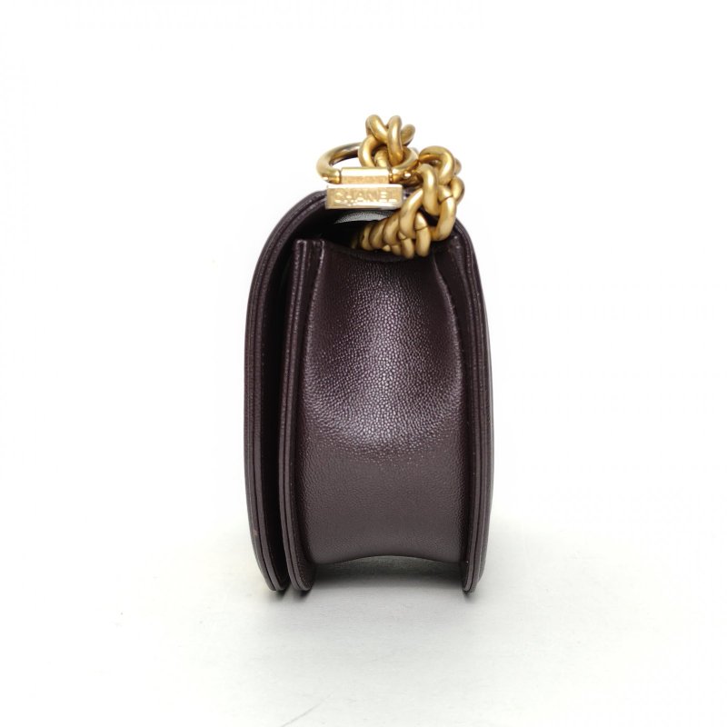 CHANEL Leboy馬鞍包18深巧克力色荔枝牛皮晶片開金扣菱格紋肩背包-1