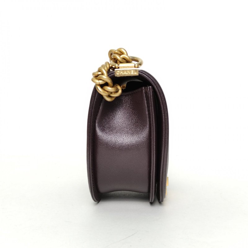 CHANEL Leboy馬鞍包18深巧克力色荔枝牛皮晶片開金扣菱格紋肩背包-3