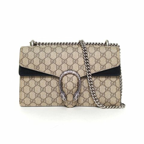 GUCCI Dionysus酒神中號28黑色PVC銀扣肩背包