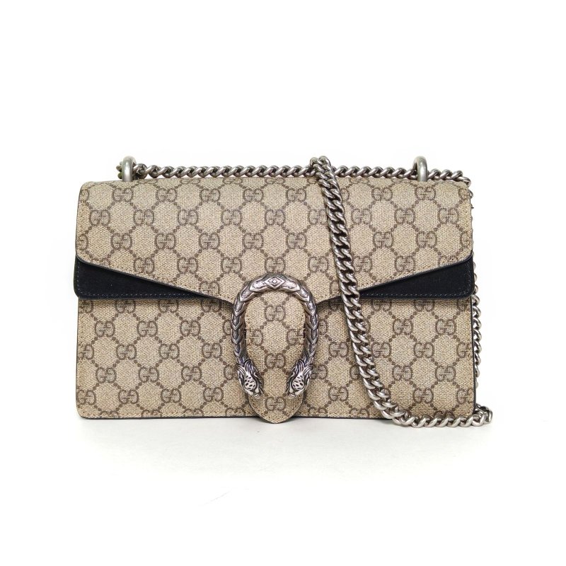 GUCCI Dionysus酒神中號28黑色PVC銀扣肩背包-0