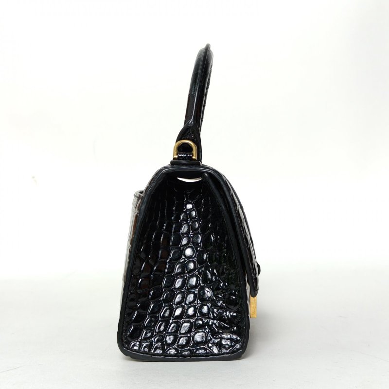 BALENCIAGA Hourglass沙漏XS碼鱷魚壓紋黑色牛皮Lisa同款肩背包-1