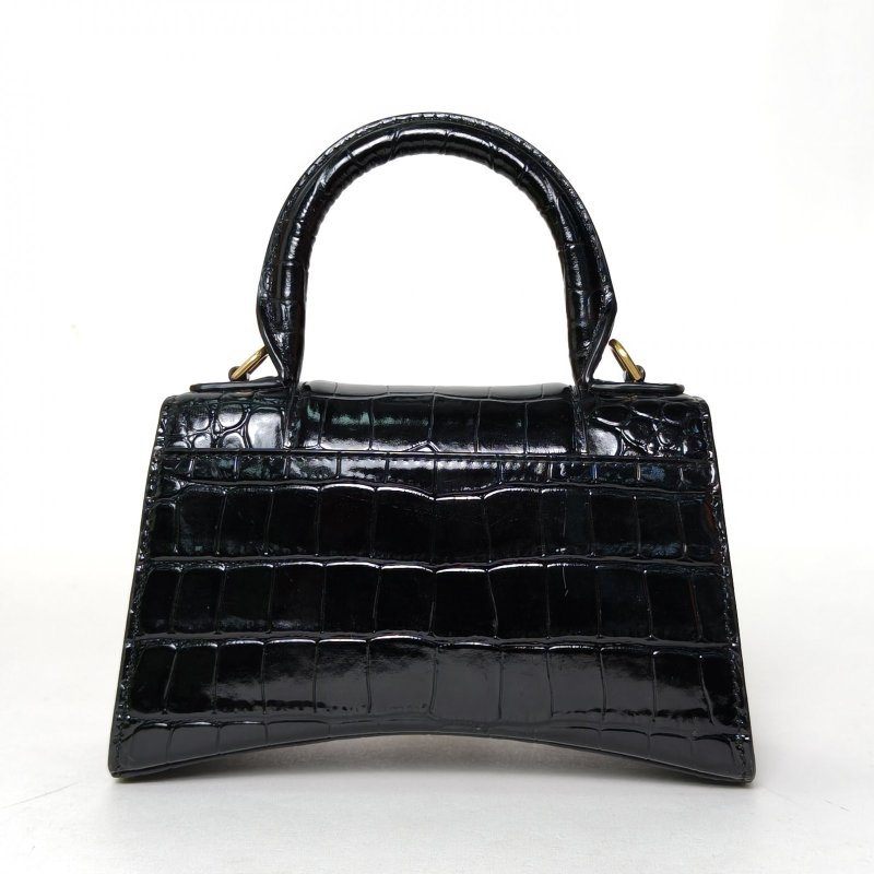BALENCIAGA Hourglass沙漏XS碼鱷魚壓紋黑色牛皮Lisa同款肩背包-2