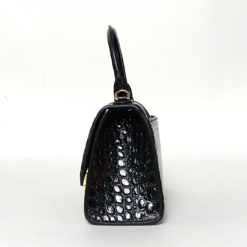 BALENCIAGA Hourglass沙漏XS碼鱷魚壓紋黑色牛皮Lisa同款肩背包-3