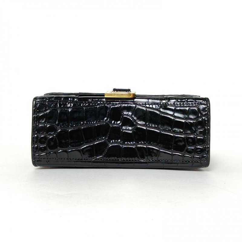 BALENCIAGA Hourglass沙漏XS碼鱷魚壓紋黑色牛皮Lisa同款肩背包-4