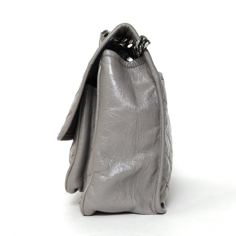 SAINT LAURENT NIKI中號褶皺絎縫鏈條斜挎包大象灰牛皮銀扣肩背包-1