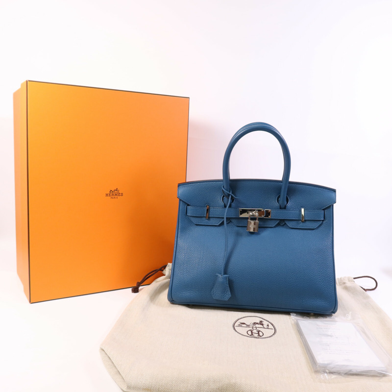 HERMES Togo皮革Birkin 30銀扣手挽袋Vert Bosphore-13