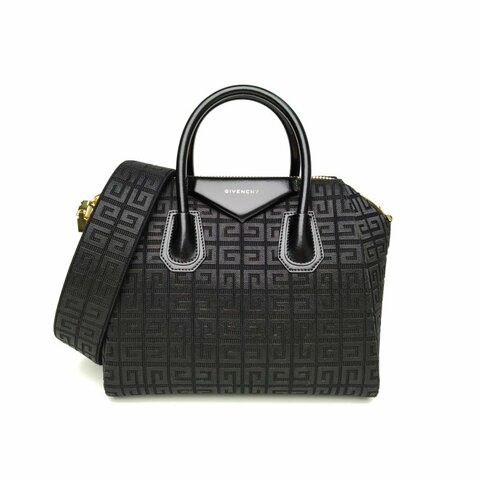 GIVENCHY ANTIGONA鑽石包小號29黑色針織金扣刺繡滿印肩背包