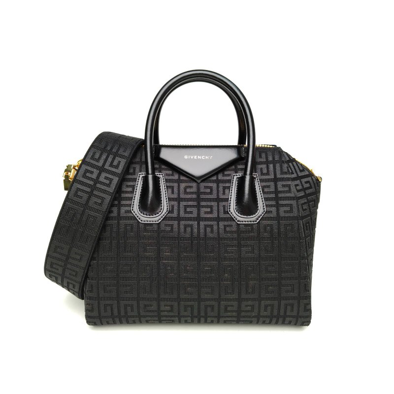 GIVENCHY ANTIGONA鑽石包小號29黑色針織金扣刺繡滿印肩背包-0