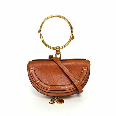 CHLOE NILE手鐲包晚裝包金棕色牛皮金扣肩背包