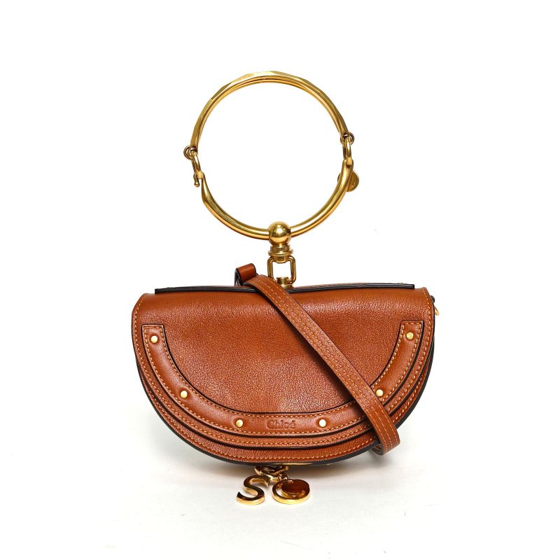 CHLOE NILE手鐲包晚裝包金棕色牛皮金扣肩背包-0