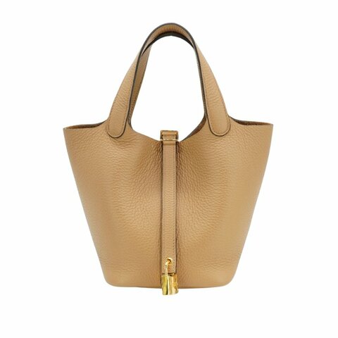 Hermes 展示品 Picotin 18 牛皮金釦手提包(Chai奶茶色)