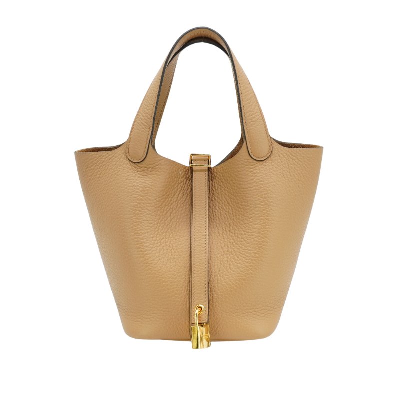 Hermes 展示品 Picotin 18 牛皮金釦手提包(Chai奶茶色)-1