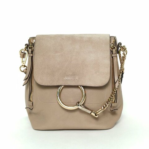 CHLOE FAYE雙肩包小號大象灰牛皮/麂皮肩背包