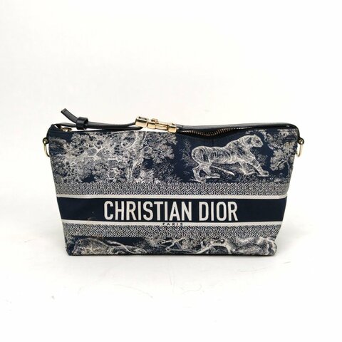 DIOR DiortravelNomad飯盒包中號22藍色帆布金扣2023肩背包