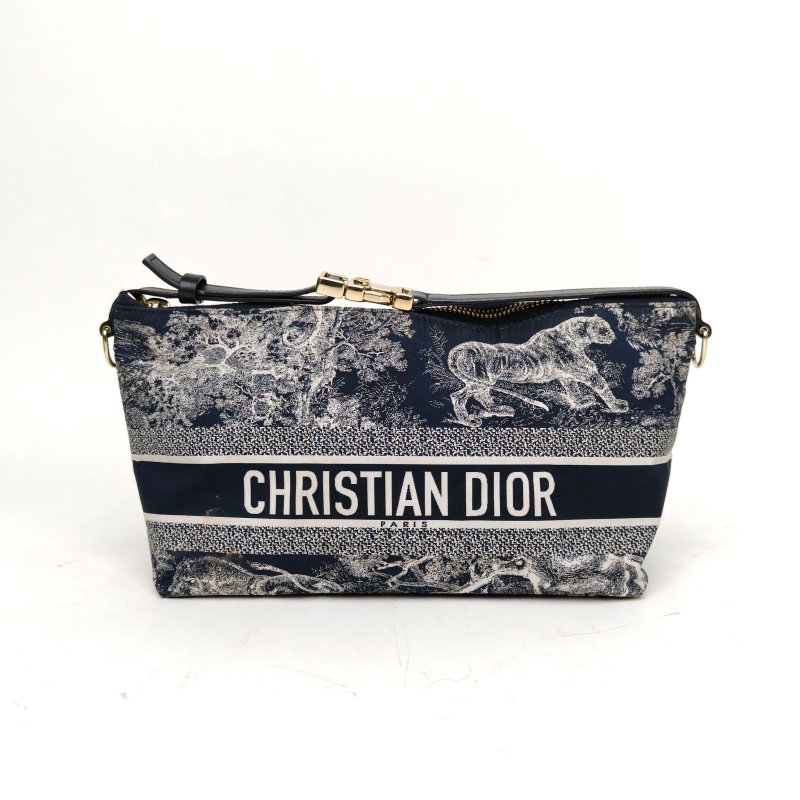 DIOR DiortravelNomad飯盒包中號22藍色帆布金扣2023肩背包-0