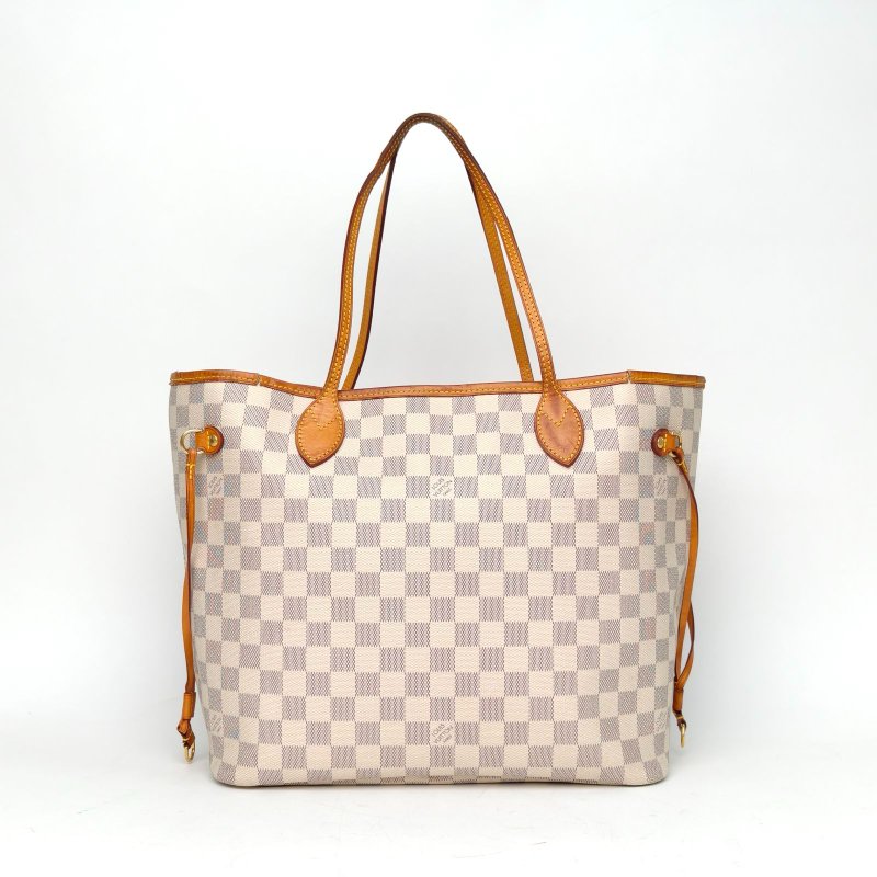 LOUIS VUITTON Neverfull中號31無子袋白棋格PVC金扣2016肩背包-0