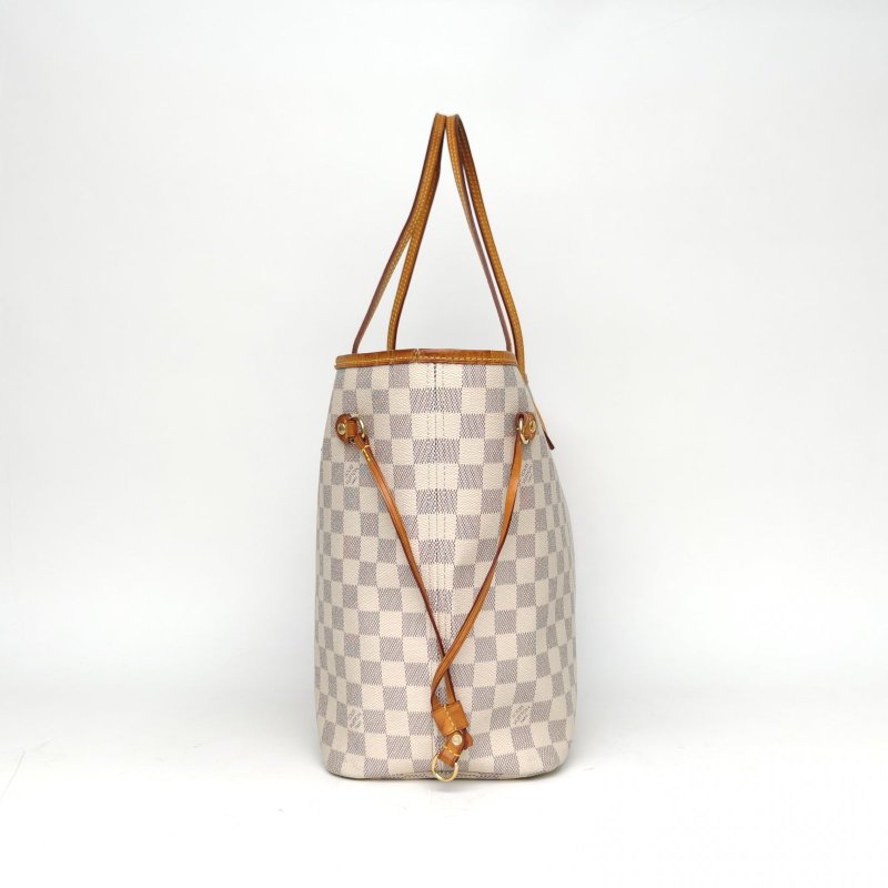 LOUIS VUITTON Neverfull中號31無子袋白棋格PVC金扣2016肩背包-1