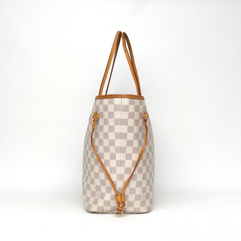 LOUIS VUITTON Neverfull中號31無子袋白棋格PVC金扣2016肩背包-3