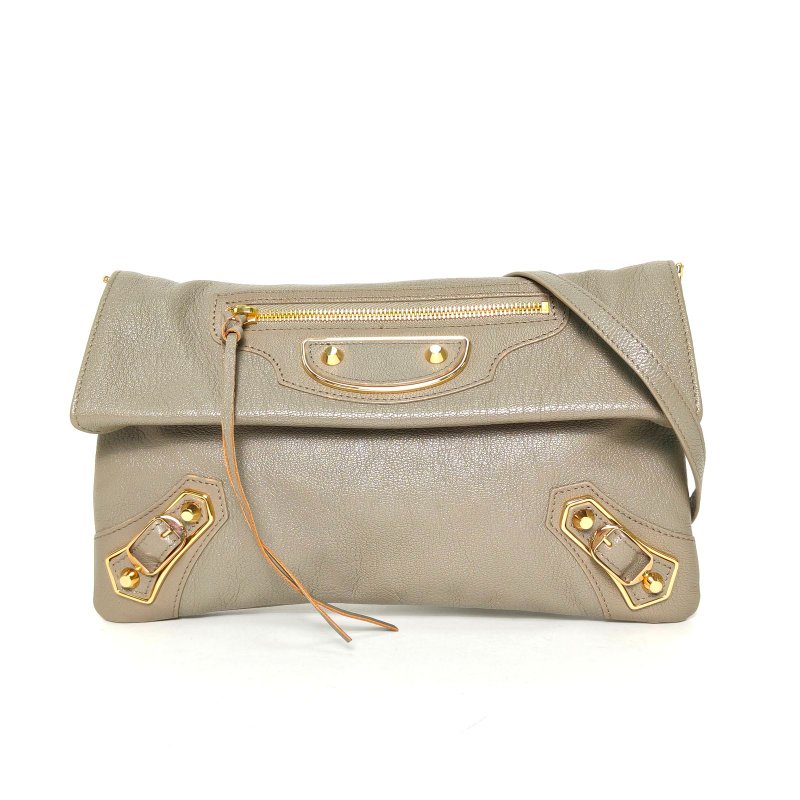 BALENCIAGA CLASSICENVELOPE口蓋機車包灰色羊皮肩背包-0