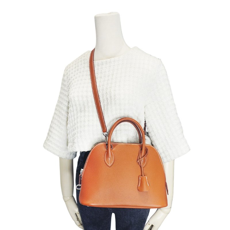 Hermes 展示品 Bolide Epsom牛皮手提斜背二用包-25cm(銀釦/Gold棕)-6