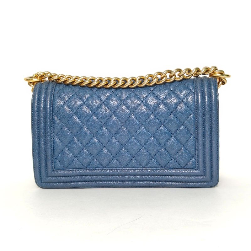 CHANEL Leboy中號藍色荔枝牛皮23開金扣肩背包-2