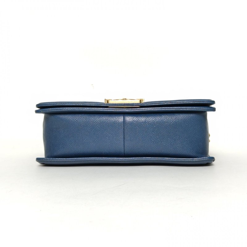 CHANEL Leboy中號藍色荔枝牛皮23開金扣肩背包-4