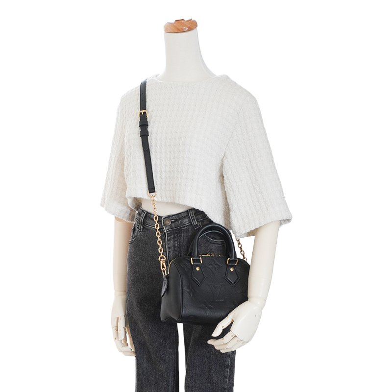 Louis Vuitton 展示品 Speedy 20 全皮壓紋手提斜背二用包(M58953-黑)-5