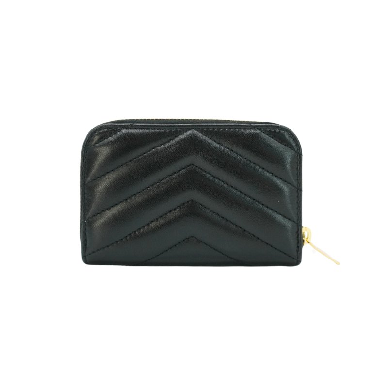 YSL 展示品 小羊皮拉鍊零錢卡包(753788-黑)-2