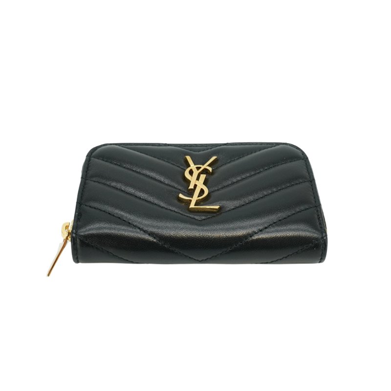 YSL 展示品 小羊皮拉鍊零錢卡包(753788-黑)-3
