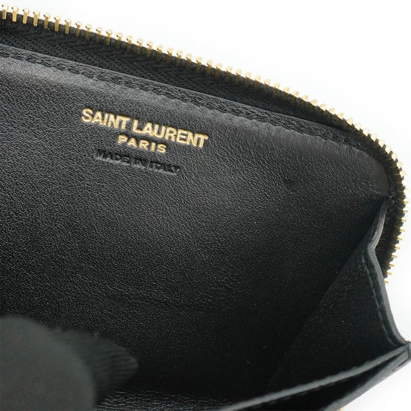 YSL 展示品 小羊皮拉鍊零錢卡包(753788-黑)-5