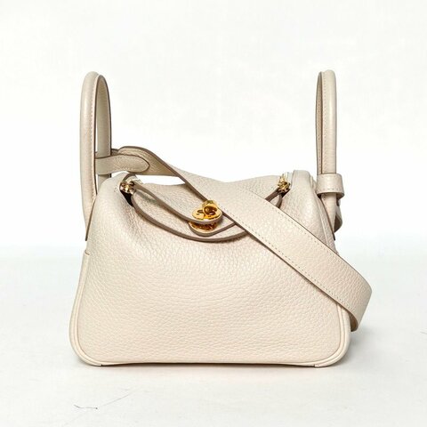 HERMES LindyMini10奶昔白TC皮Y刻金扣肩背包