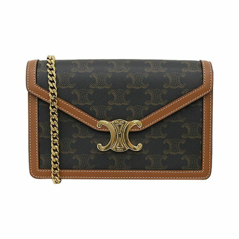 CELINE Triomphe Chain Margo 皮夾斜背包 棕色 10L462DQB 04LU