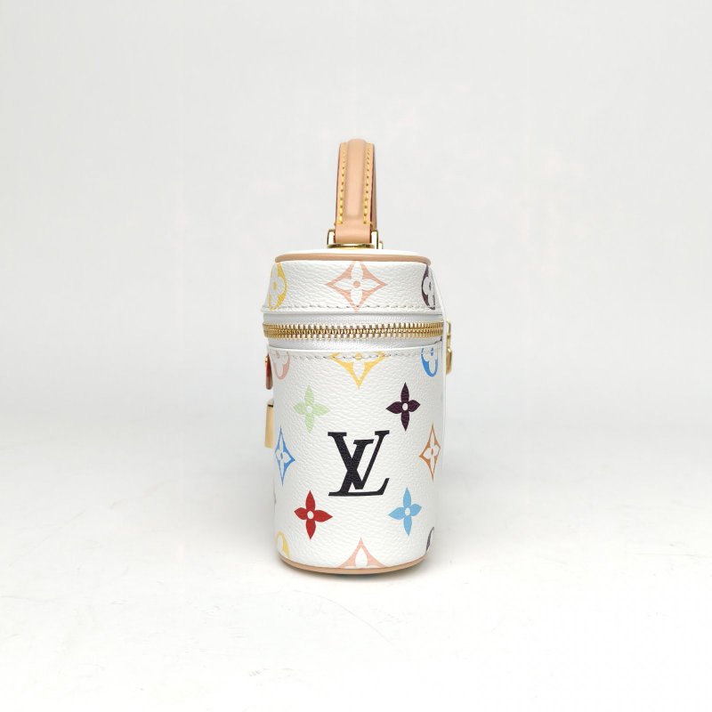 LOUIS VUITTON Vanity化妝包村上隆聯名19白三彩PVC金扣晶片肩背包-1