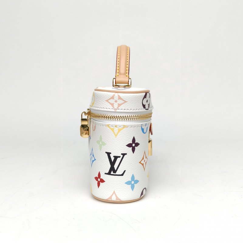 LOUIS VUITTON Vanity化妝包村上隆聯名19白三彩PVC金扣晶片肩背包-3