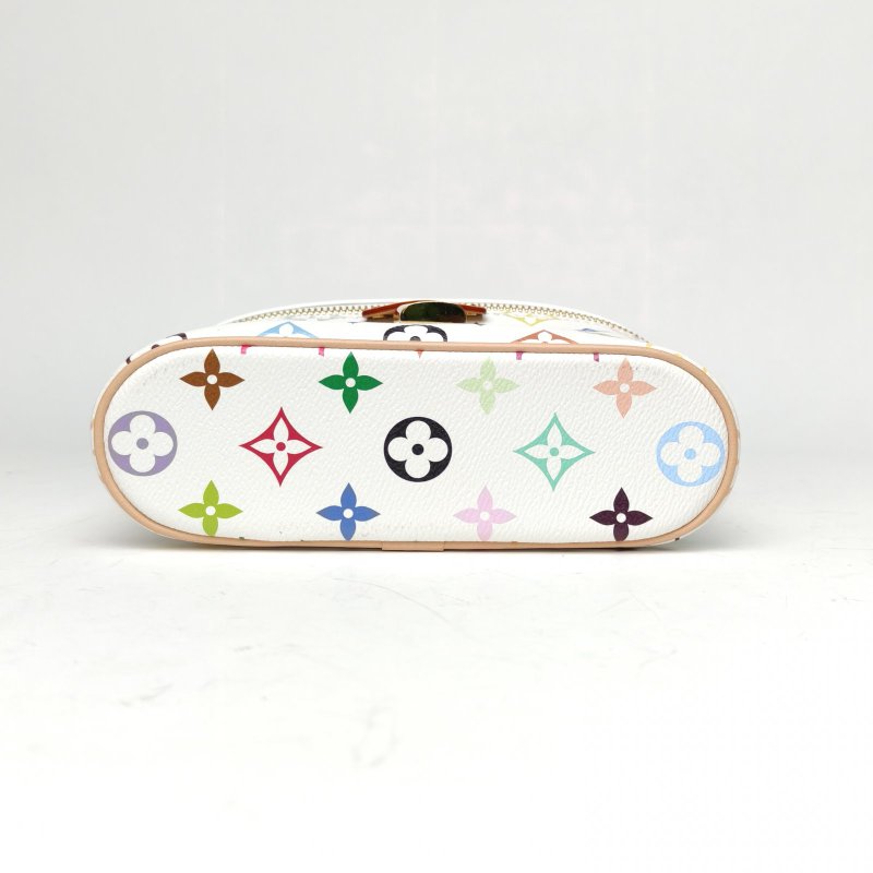 LOUIS VUITTON Vanity化妝包村上隆聯名19白三彩PVC金扣晶片肩背包-4