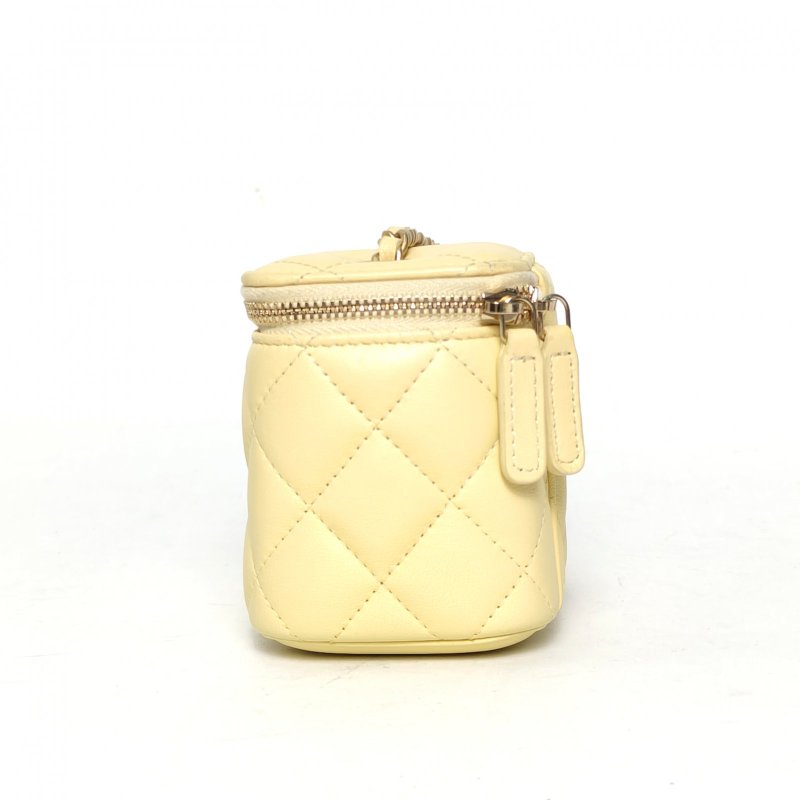 CHANEL 21B方盒子化妝包無鏡子10黃色羊皮30開金扣金球調節扣肩帶肩背包-1