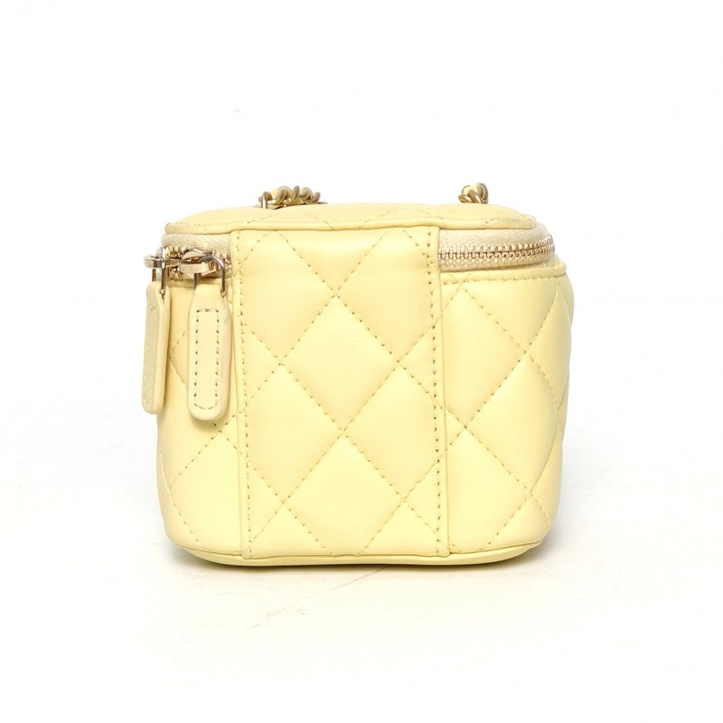 CHANEL 21B方盒子化妝包無鏡子10黃色羊皮30開金扣金球調節扣肩帶肩背包-2