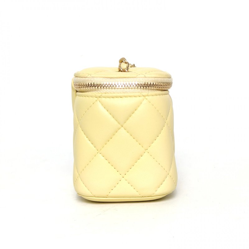 CHANEL 21B方盒子化妝包無鏡子10黃色羊皮30開金扣金球調節扣肩帶肩背包-3